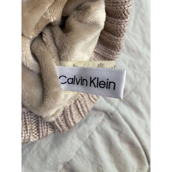 Women Calvin Klein Minimalist Knitted Winter Beanie in Beige/Tan - Picture 6 of 8